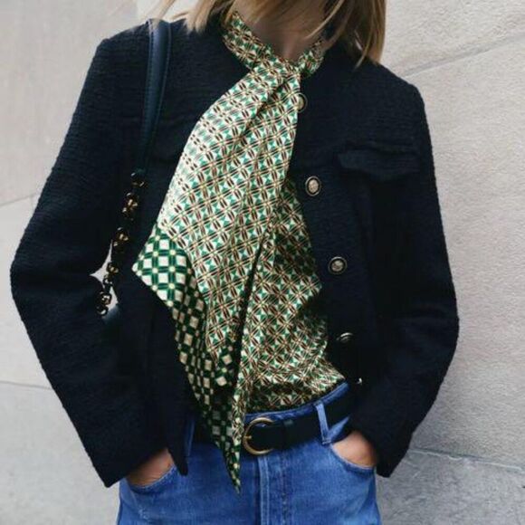 NWT Zara Structured Tweed Wool Blend Blazer Black Gold Buttons Size XS - Picture 9 of 10